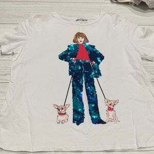 Zara White Top with Blue Sequin Design